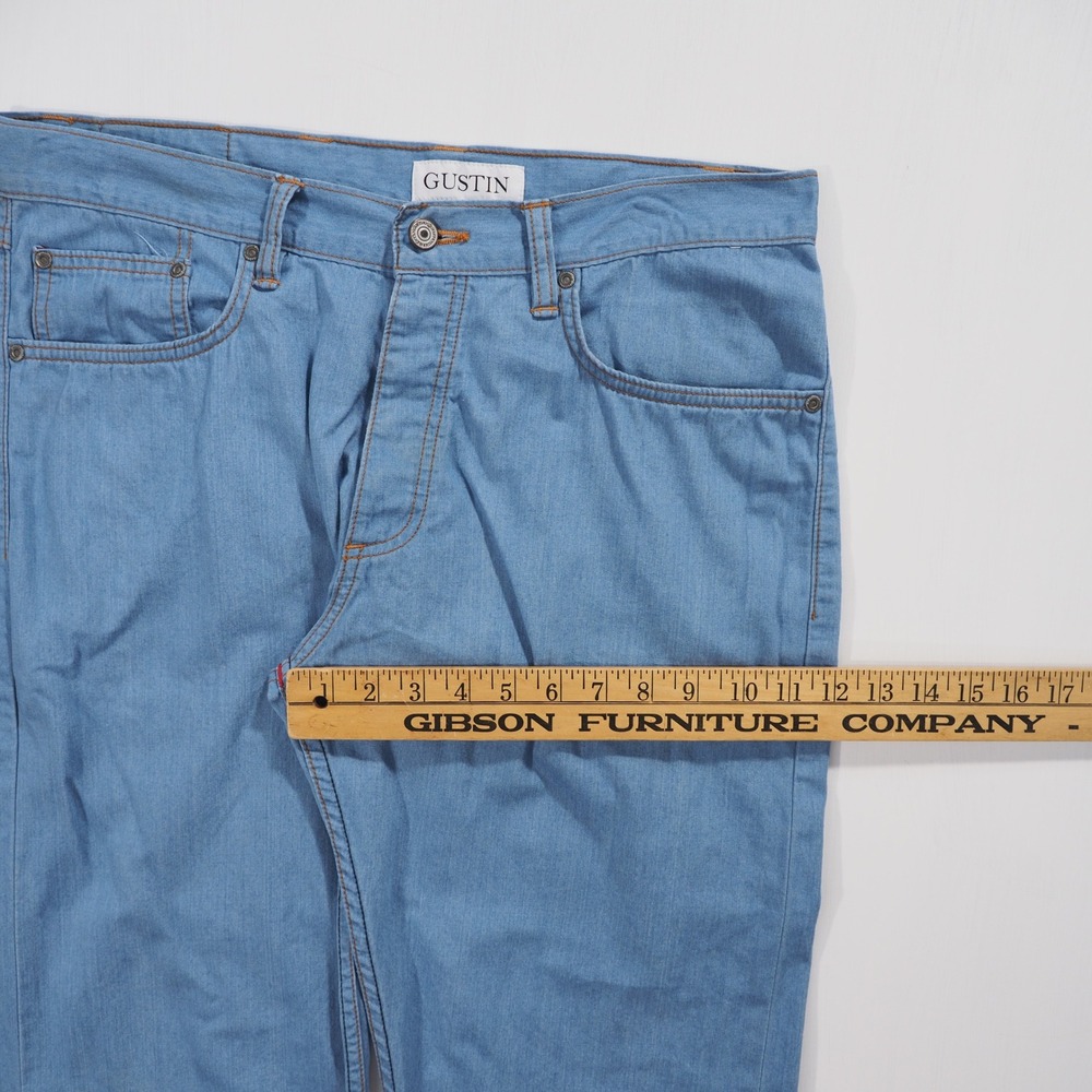Gustin Jeans Mens 37 Blue Selvedge Straight Fit Lightweight Denim Button Fly - Picture 11 of 16